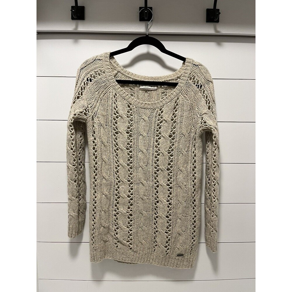 Abercrombie & Fitch Open Knit Sweater Tunic Wool Alpaca Blend Oatmeal Size Small